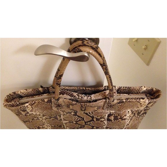 Authentic New Unused GENUINE natural beige brown PYTHON Carlos Falchi tote bag - Picture 5 of 11
